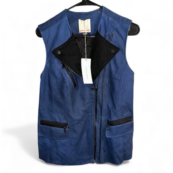 Rebecca Taylor Jackets & Blazers - Rebecca Taylor Lamb Leather Motto Vest Cobalt Blue Womens Sz Small Retail $695